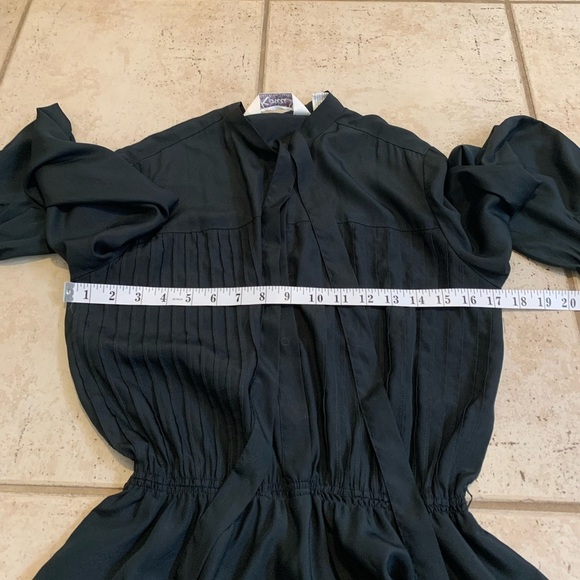 Vintage 1980s Rowie Black Pleated Midi Dress, Polyester Made in Hong Kong Medium - Picture 5 of 8